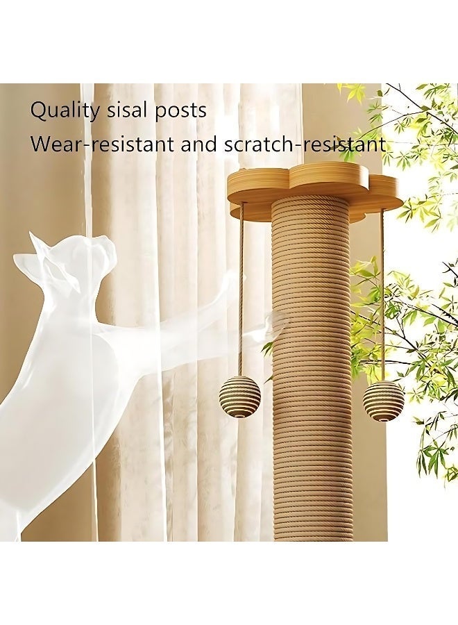 ALMiHomi 4-in-1 Wooden Cat Scratching Post with Sisal Rope, Interactive Ball Track & Feather Toy – Sturdy Indoor Cat Tree for Climbing, Scratching & Playtime – 50cm Tall - Image 2